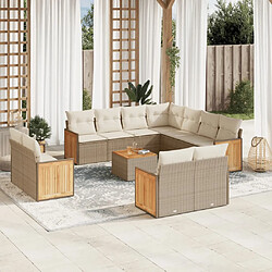 vidaXL Salon de jardin avec coussins 12 pcs beige résine tressée