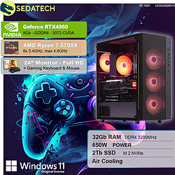 Sedatech Pack PC Gamer • AMD Ryzen 7 5700X • RTX4060 • 32 Go RAM • 2To SSD M.2 • Windows 11 • Moniteur 24"