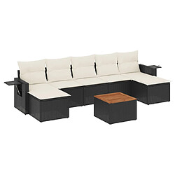 vidaXL Salon de jardin 8 pcs avec coussins noir résine tressée