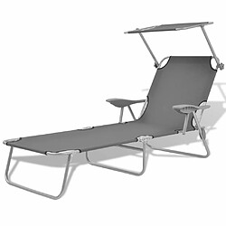 Maison Chic Transat, Chaise longue avec auvent, Bain de soleil Acier Gris