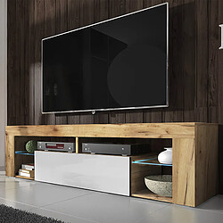 Selsey Meuble tv - BIANKO - 140 cm - chêne lancaster / blanc brillant - avec LED 