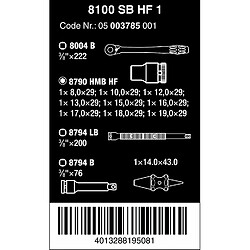 Wera Zyklop Metal-Knarrensatz 8100 SB HF1, 3/8``, 13-teilig, Werkzeug-Set