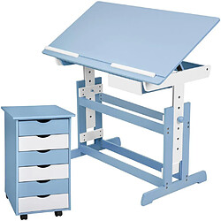 Helloshop26 Bureau enfant avec caisson meuble bleu 0508095 