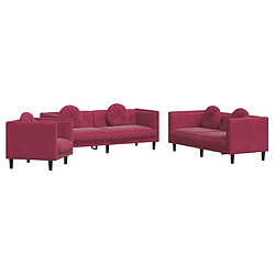 vidaXL Ensemble de canapés 3 pcs avec coussins rouge bordeaux velours