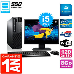 PC Lenovo M92p SFF Ecran 27" Core I5-2400 8Go Disque 120Go SSD Wifi W7 - Occasion