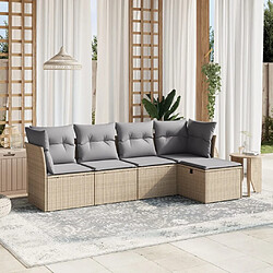 vidaXL Salon de jardin avec coussins 5pcs mélange beige résine tressée