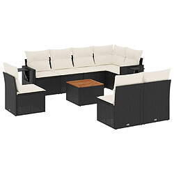 vidaXL Salon de jardin 9 pcs avec coussins noir résine tressée