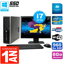 PC HP Compaq 8300 SFF Ecran 27" Core I7-3770 RAM 8Go Disque 960 Go SSD Wifi W7 - Occasion