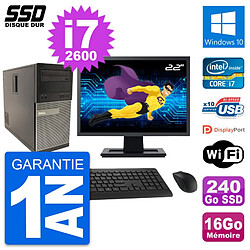 PC Tour Dell 790 MT Ecran 22" Intel i7-2600 RAM 16Go SSD 240Go Windows 10 Wifi · Occasion 