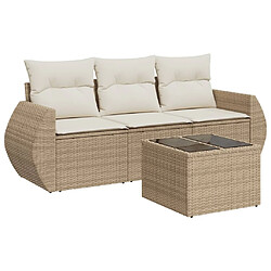 vidaXL Salon de jardin avec coussins 4 pcs beige résine tressée