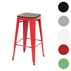 Mendler Tabouret de bar HWC-A73, avec siège en bois, métal, style industriel ~ rouge 