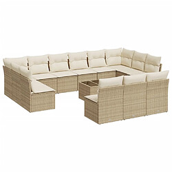 vidaXL Salon de jardin avec coussins 14 pcs beige résine tressée