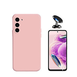 Kit de film en verre trempé de la couverture 5D + couvercle de silicone liquide + SuppOrt Magnétique Phonecare pour Samsung Galaxy S24 5G - rose 