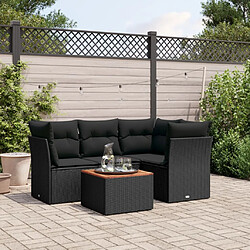 vidaXL Salon de jardin 5 pcs avec coussins noir résine tressée 