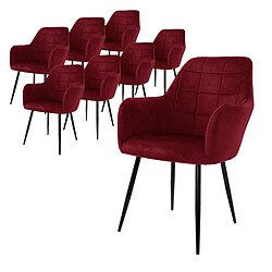 Ecd Germany Lot de 8 chaise de salle à manger fauteuil bordeaux en velours pieds métalliques