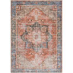 Surya LANA - Tapis lavable en machine, Rouille, Beige et Bleu - 160x220cm 