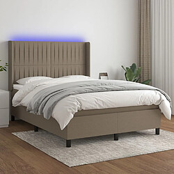 vidaXL Sommier à lattes de lit matelas et LED Taupe 140x190 cm Tissu