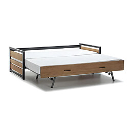 Avis Vente-Unique Lit gigogne industriel BOSTON - 2 x 90 x 190 cm - MDF, Pin et métal - Coloris : Noyer et anthracite + Matelas