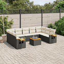 vidaXL Salon de jardin 10 pcs avec coussins noir résine tressée 