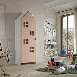 Mes Armoire 1 porte 57,6x37x171,5 cm décor vieux rose et blanc - CASMY