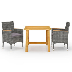 Salle à manger de jardin 3 pcs,Table et chaise à dîner Gris -MN32607