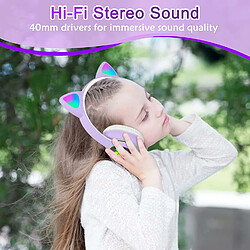 YUANFU-STN-28 Casque Bluetooth sans fil pour filles avec oreilles de chat (avec microphone supra-auriculaire Bluetooth - Violet)