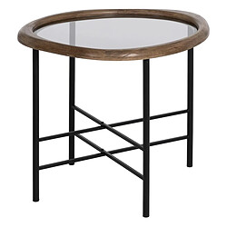 BigBuy Home Table d'appoint Noir Naturel Verre Fer Bois d'hévéa 61 x 50 x 53 cm 