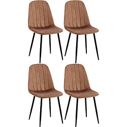 Decoshop26 Lot de 4 chaises de salle à manger coutures décoratives verticales assise en velours maron pieds métal noir mat 10_0001756 