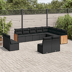 vidaXL Salon de jardin 12 pcs avec coussins noir résine tressée 