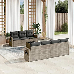 Maison Chic Ensemble Tables et chaises d'extérieur 8 pcs avec coussins,Salon de jardin gris résine tressée -GKD390114