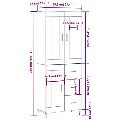 vidaXL Buffet haut Noir 69,5x34x180 cm Bois d'ingénierie pas cher