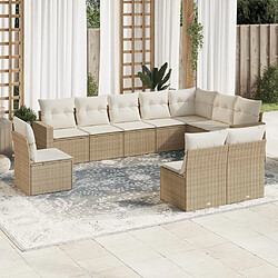 vidaXL Salon de jardin avec coussins 10 pcs beige résine tressée 