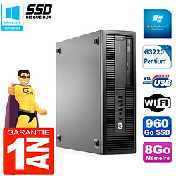 PC HP EliteDesk 800 G1 SFF Intel G3220 8Go Disque 960 Go SSD Graveur DVD Wifi W7 · Occasion 