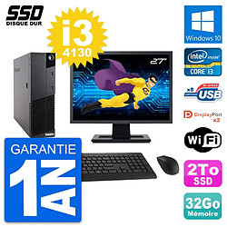 PC Lenovo M83 SFF Ecran 27" Core i3-4130 RAM 32Go Disque Dur 2To Windows 10 Wifi - Occasion