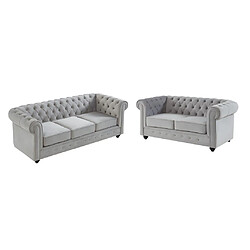 Vente-Unique Canapés 3 places et 2 places CHESTERFIELD - Velours gris clair