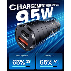 Avis Usams Chargeur Voiture Ultra-rapide 95W USB-C PD 65W+USB-A QC 30W avec Parasurtenseur Noir transparent