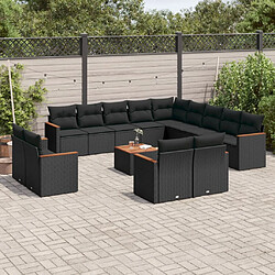 vidaXL Salon de jardin avec coussins 14 pcs noir résine tressée