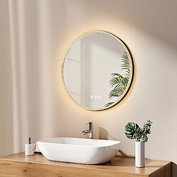 EMKE Miroir lumineux salle de bain rond 60cm Cadre Noir, Miroir LED Cadres acryliques avec Interrupteur Tactile, Anti-buée, Miroir avec éclairage Lumière Froide/Chaude/Neutre 