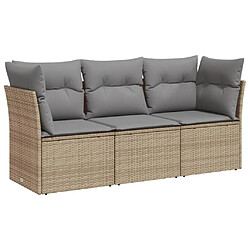 vidaXL Salon de jardin avec coussins 3 pcs beige résine tressée