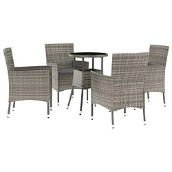 Maison Chic Ensemble de bistro 5 pcs coussins,Table + chaises + coussins de jardin gris poly rotin -GKD472458