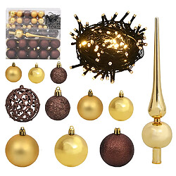 vidaXL Set de boules de Noël avec pic et 300 LED 120pcs Doré et bronze