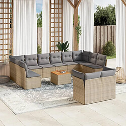 Maison Chic Salon de jardin avec coussins 13 pcs | Ensemble de Table et chaises | Mobilier d'Extérieur beige résine tressée -GKD49299