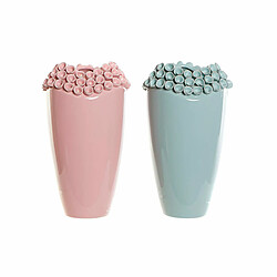 Vase DKD Home Decor Rose Turquoise Grès méditerranéen (2 pcs) (19 x 19 x 33 cm)