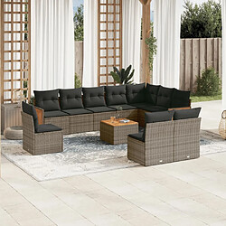 vidaXL Salon de jardin 11 pcs avec coussins gris résine tressée 