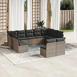 vidaXL Salon de jardin 11 pcs avec coussins gris résine tressée