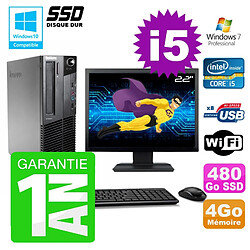 PC Lenovo M91p SFF Intel I5-2400 4Go Disque 480Go SSD Graveur Wifi W7 Ecran 22" - Occasion