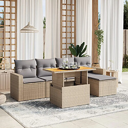 vidaXL Salon de jardin avec coussins 6 pcs beige résine tressée