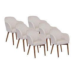 Vente-Unique Lot de 6 chaises avec accoudoirs en tissu texturé et bois d'hévéa - Crème - MODINIA