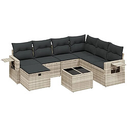 vidaXL Salon de jardin 8 pcs avec coussins gris clair résine tressée