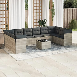 vidaXL Salon de jardin 11 pcs avec coussins gris clair résine tressée